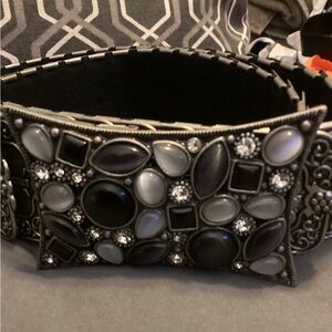 80’s Vintage Metal Gemstone Stretch Belt, Silver